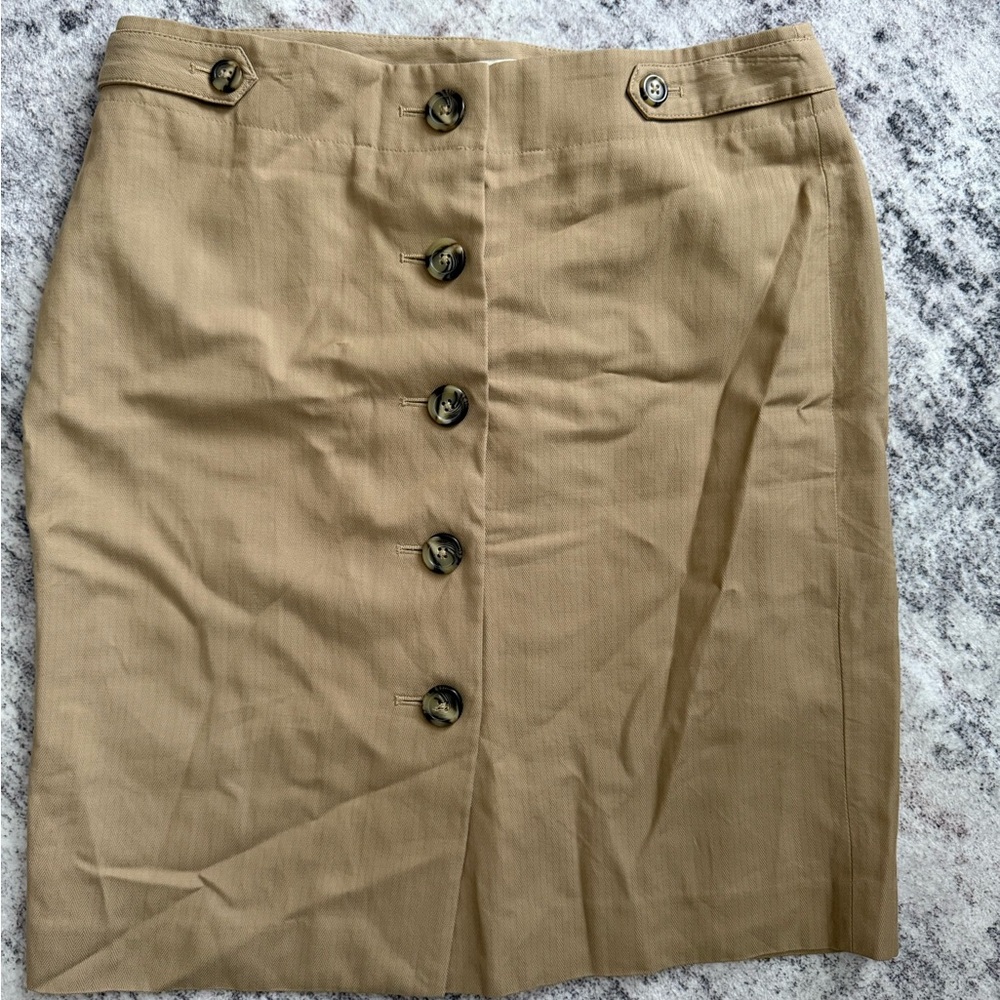 LOFT Tan Button-Down Pencil Skirt